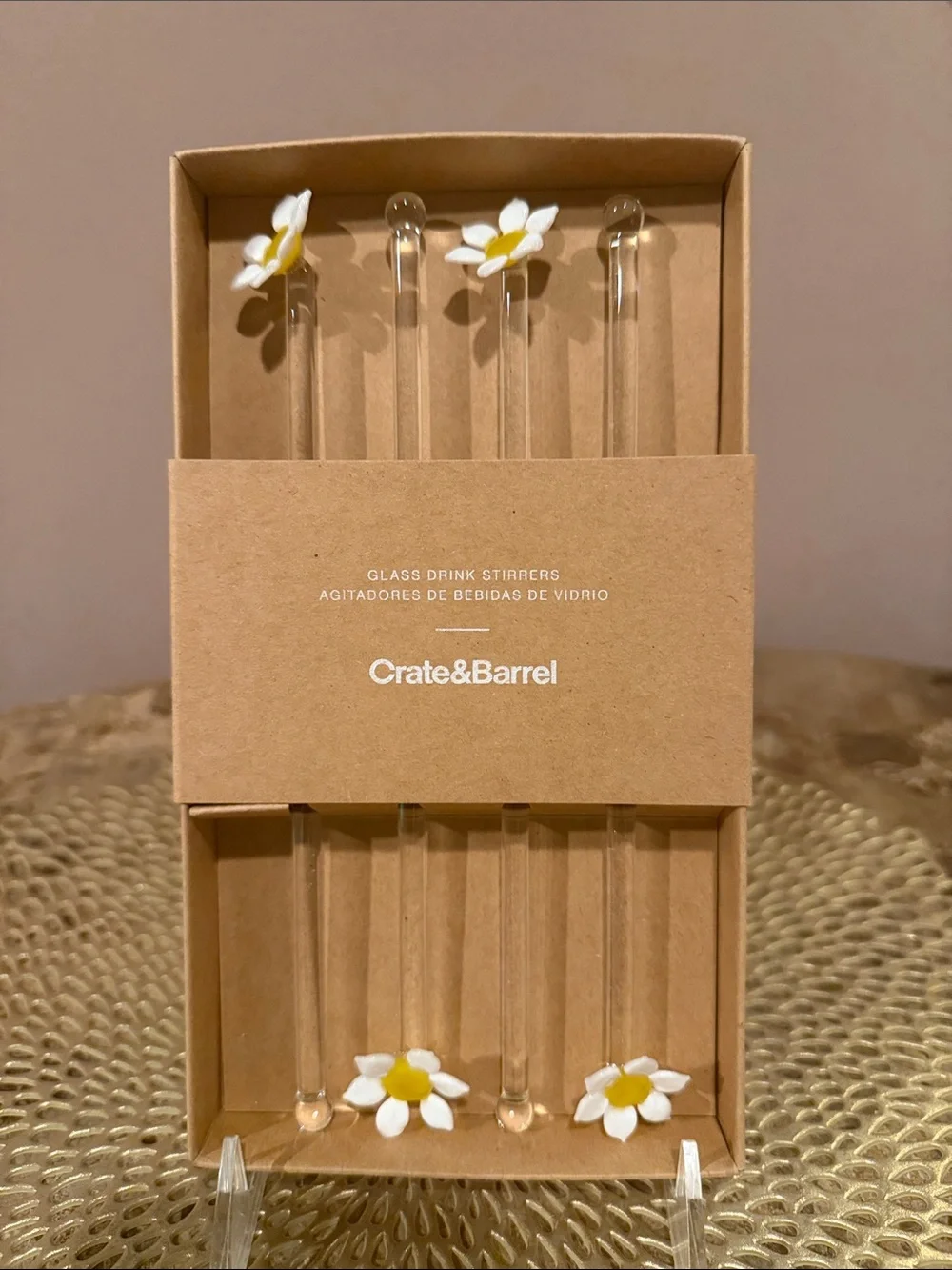 Crate&Barrel Daisy Glass Stirrers, Set of 4
